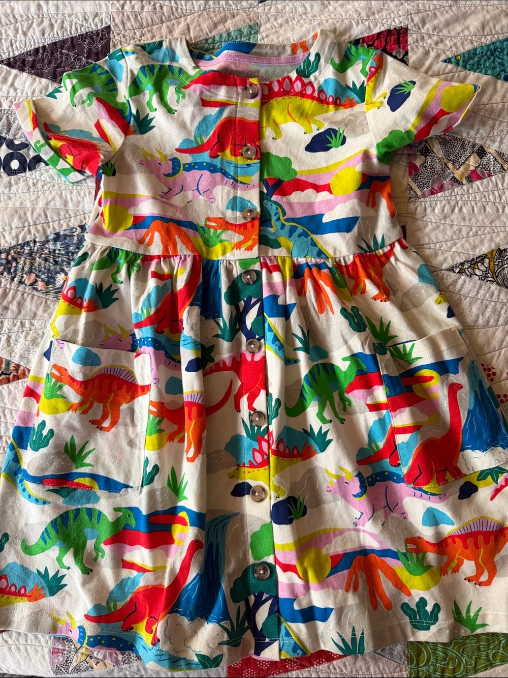 Mini Boden Multicolor Dinosaur Cotton Dress